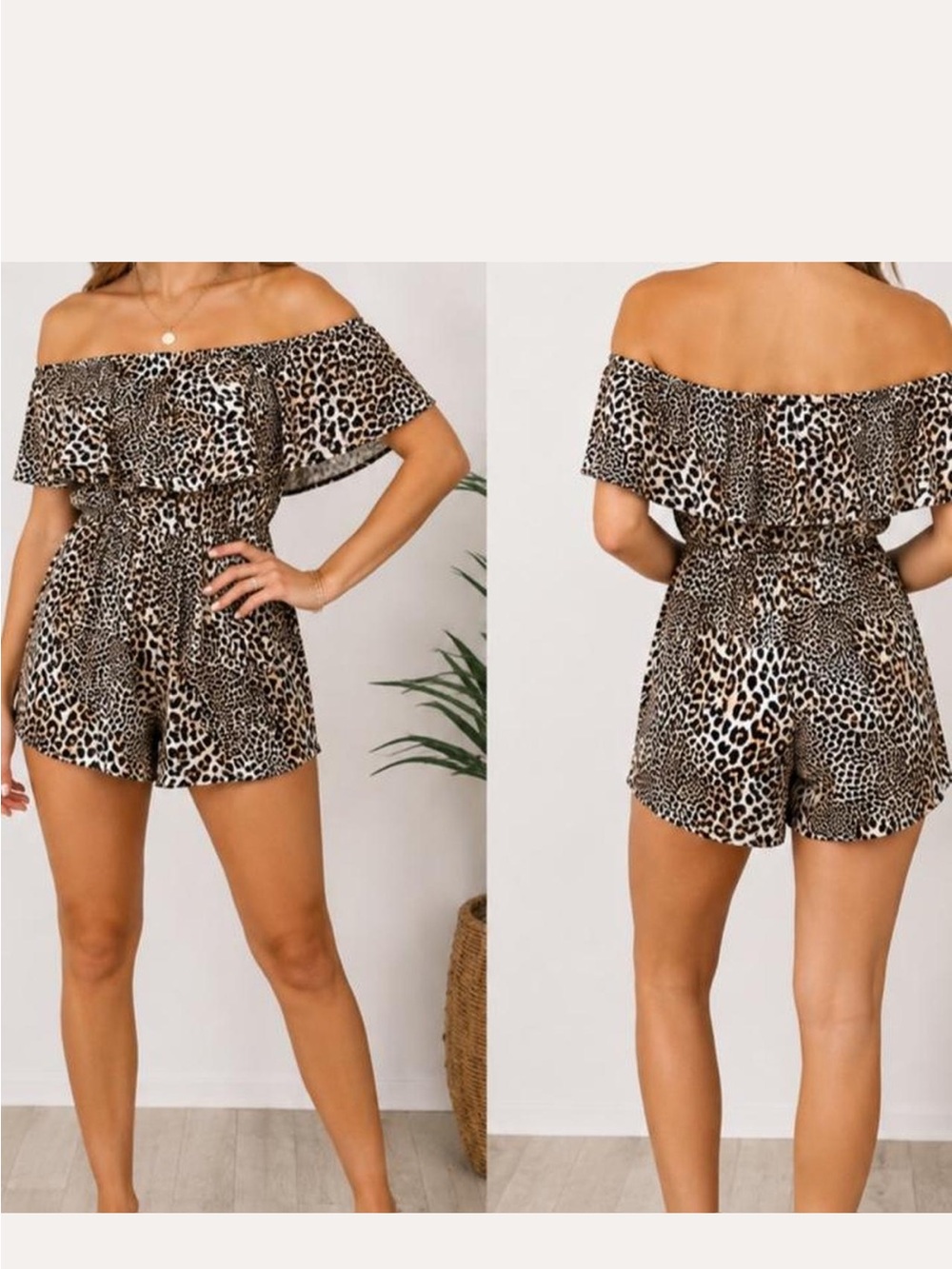 Josie & Joy Women’s Leopard Print off shoulder ruffle Mini Jumper animal print